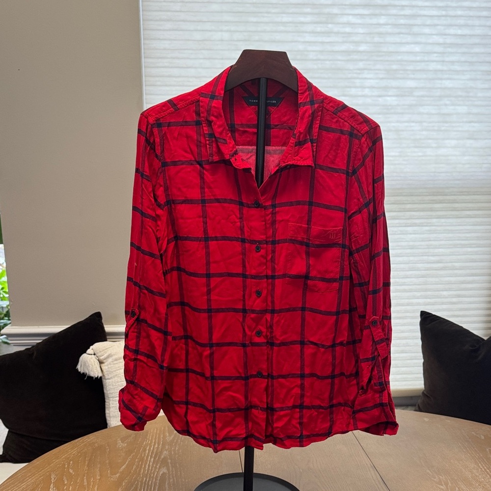 Tommy Hilfiger Red and Black Plaid Button Down Shirt